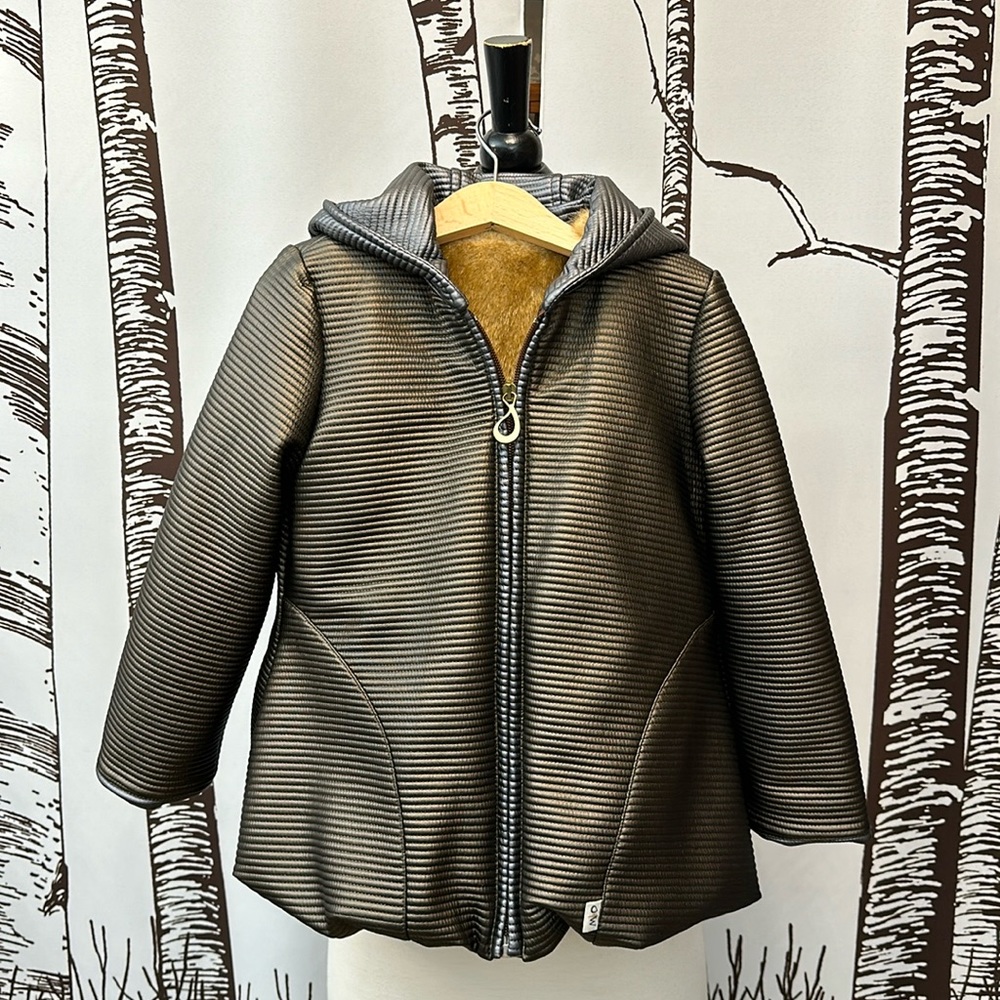 Oil & Water Girls Bronze Metallic Quilted Jacket Removable Fur Size 4 5T